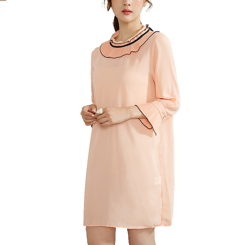莉莉的雪纺连衣裙宽松显瘦七分袖荷叶边连衣裙LL6304040·桃粉色