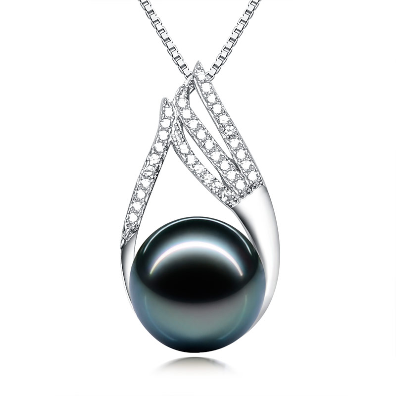 水年华s925银倾世王妃正圆黑珍珠吊坠·黑色