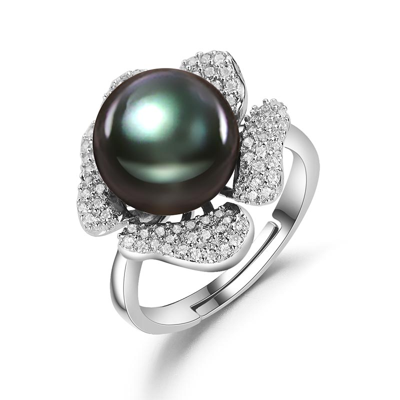 水年华s925银花形黑珍珠戒指·黑色