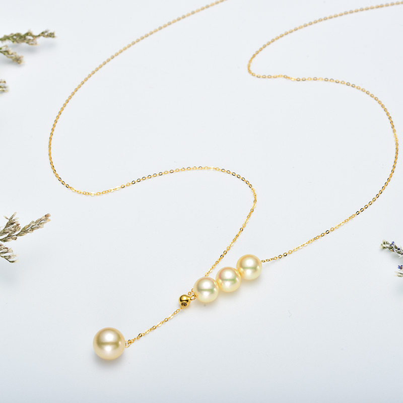 水年华akoya强光金色18k可调节珍珠项链·金色