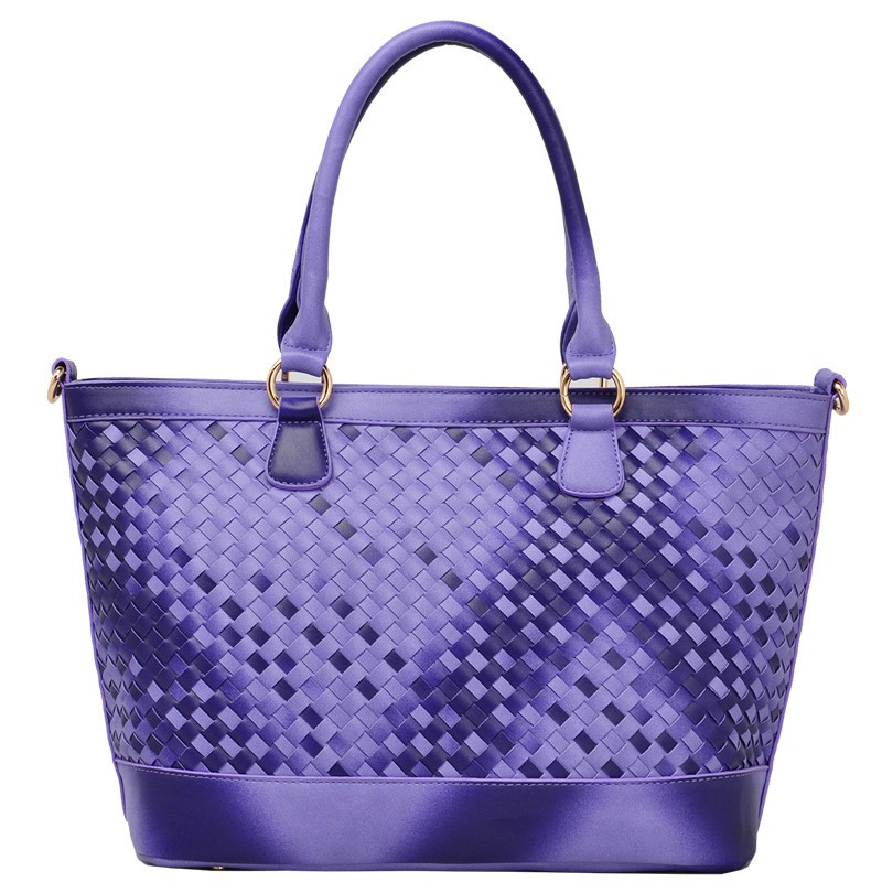 伊特艾 新款春季OL手提包单肩大包软皮编织包女包3P·紫色