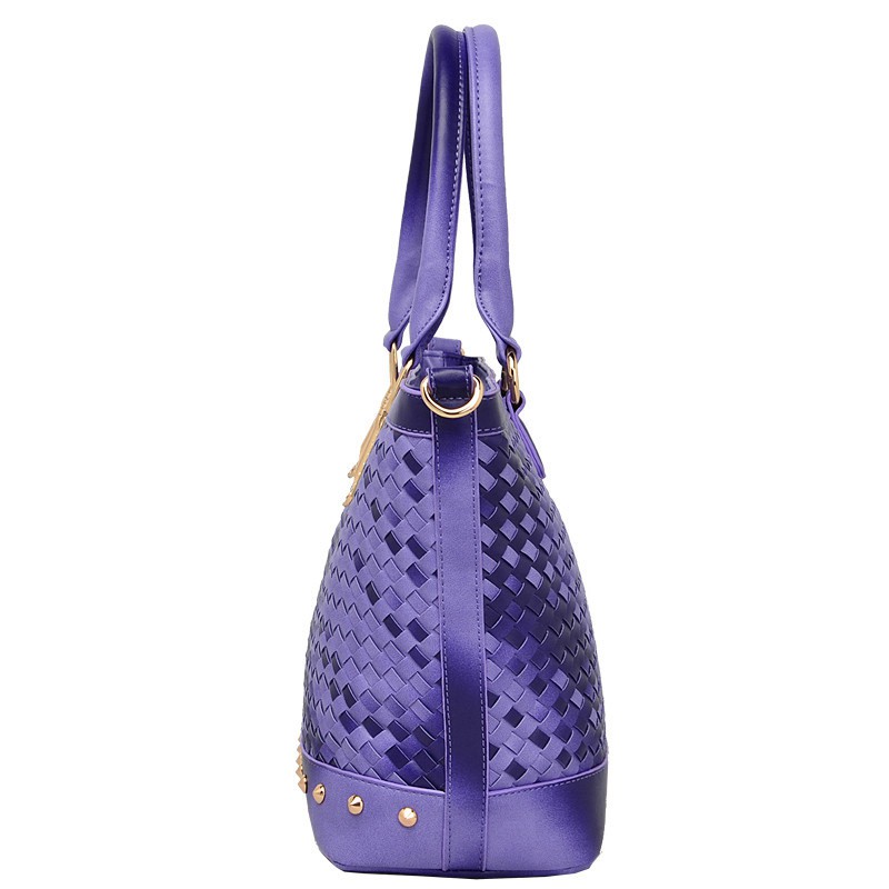 伊特艾 新款春季OL手提包单肩大包软皮编织包女包3P·紫色
