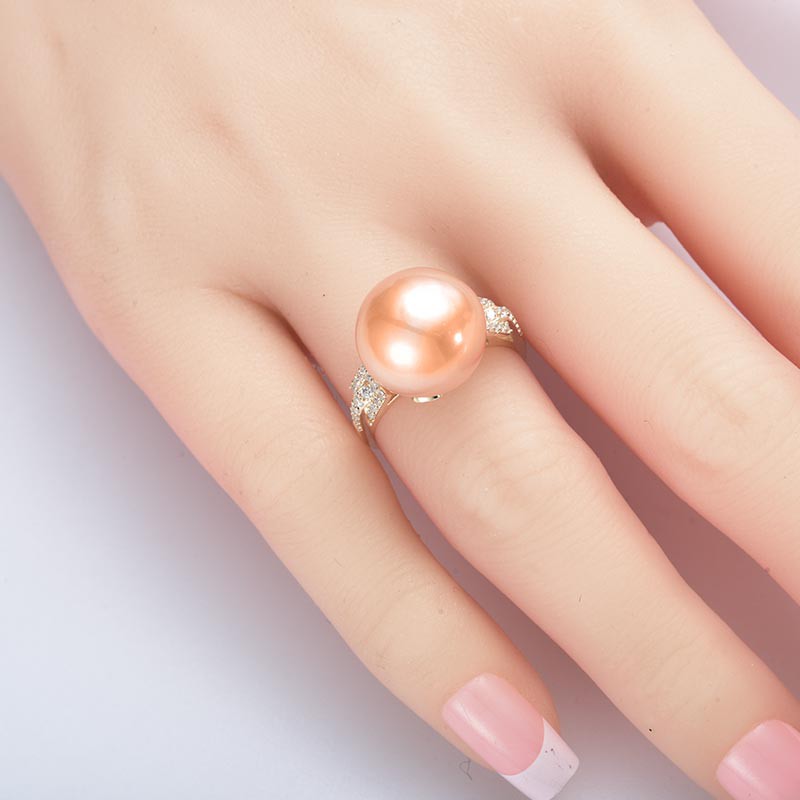水年华13-14MM正圆超大粉色爱迪生珍珠戒指