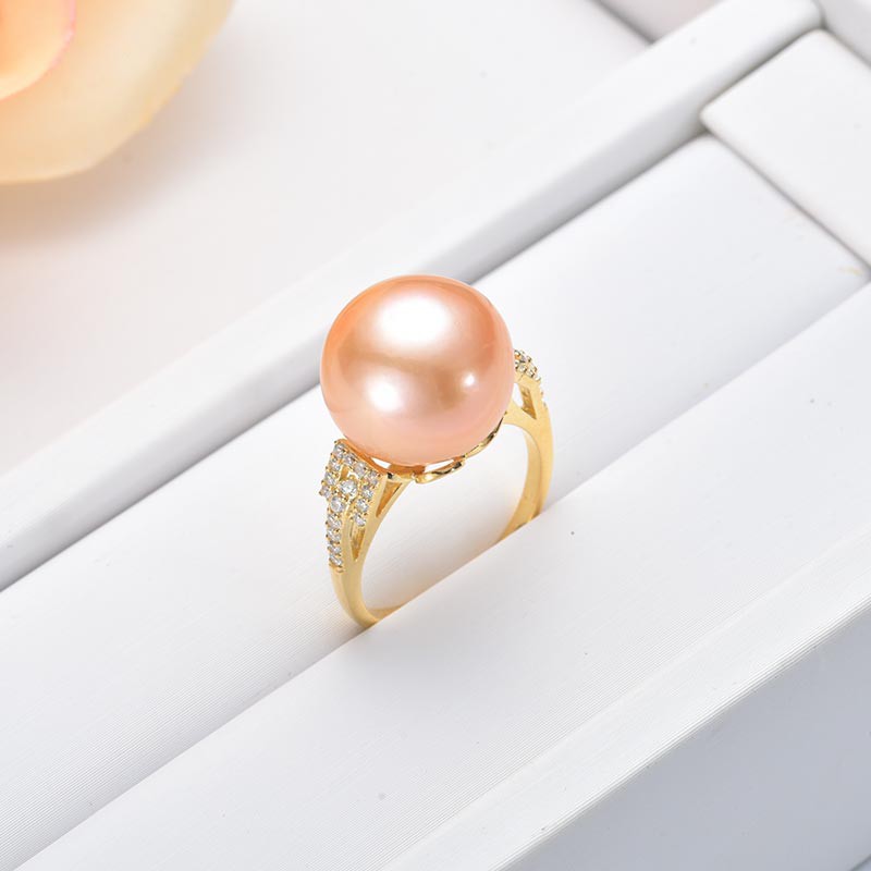 水年华13-14MM正圆超大粉色爱迪生珍珠戒指