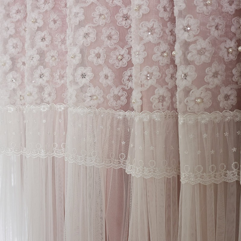 天绚 婚纱款蕾丝刺绣窗帘 纯洁·粉色