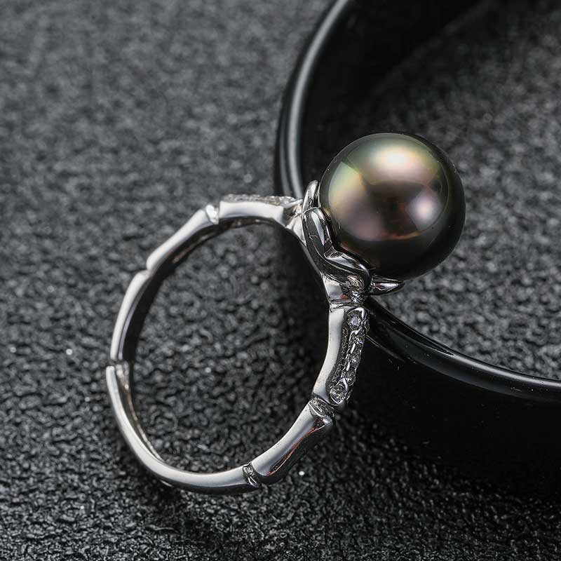 安妮S925节节高升黑珍珠戒指