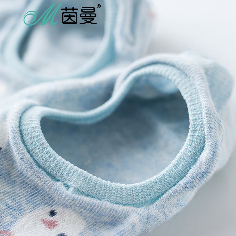 茵曼可爱动物优质浅口女隐形棉袜4双组合装9872201359-4·粉蓝色