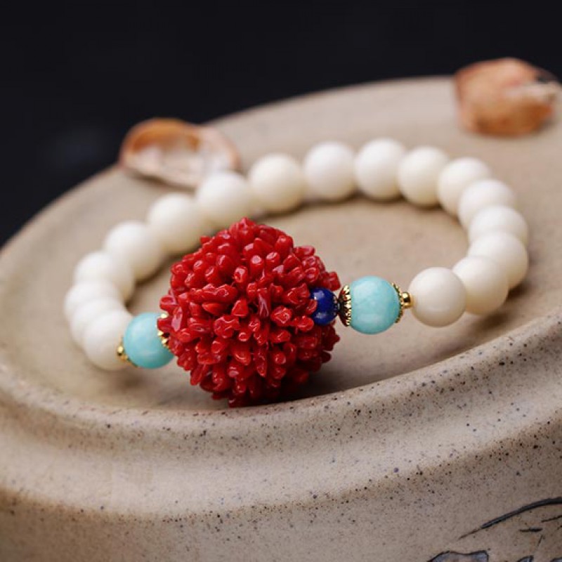 映时白珊瑚搭红珊瑚圆球手串