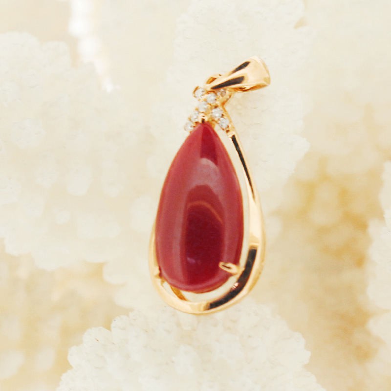 润石珠宝18k红金珊瑚吊坠16·女