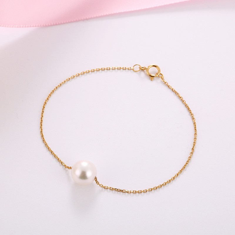 vermeer 18k黄金进口海水珍珠单颗路路通手链8-8.5mm