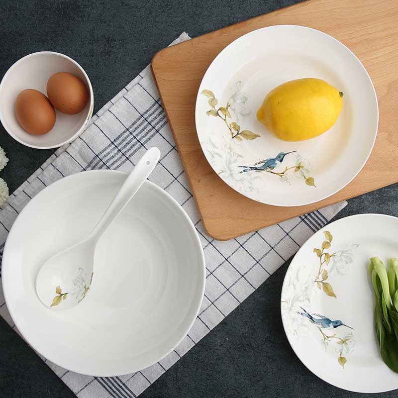 【重点推荐】玉泉 中式骨瓷碗碟餐具套组28头 绿之灵系列