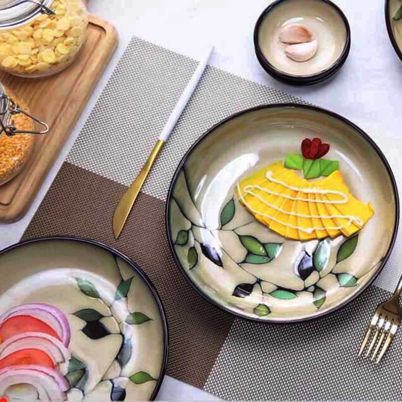 【热销】玉泉 韩式陶瓷碟碗餐具套组30头 竹叶系列