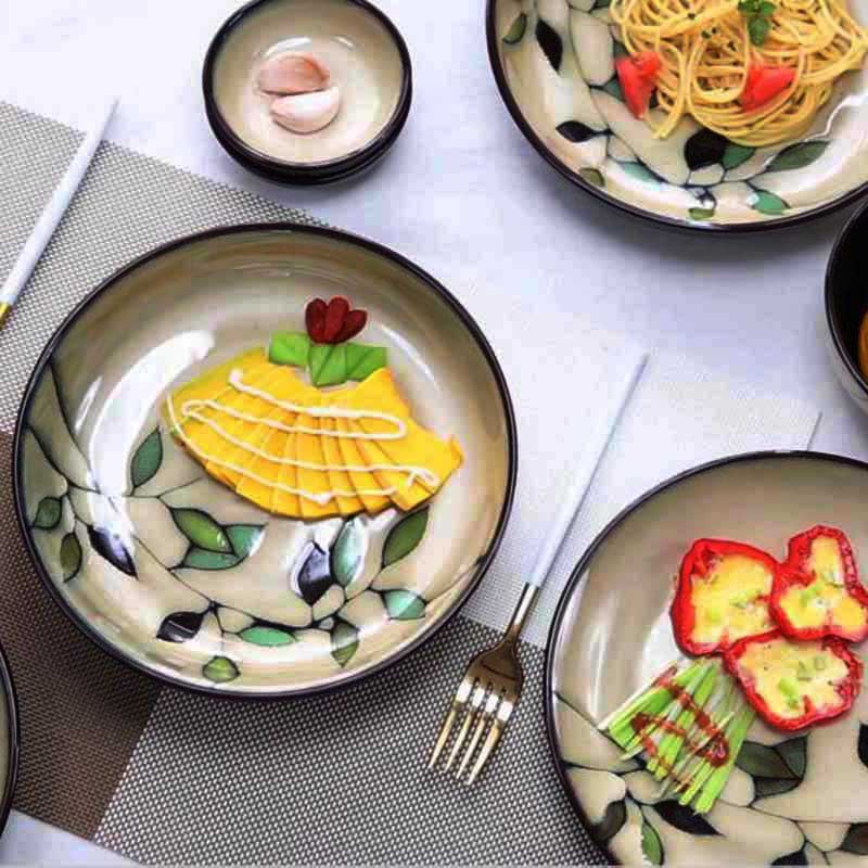 【热销】玉泉 韩式陶瓷碟碗餐具套组30头 竹叶系列