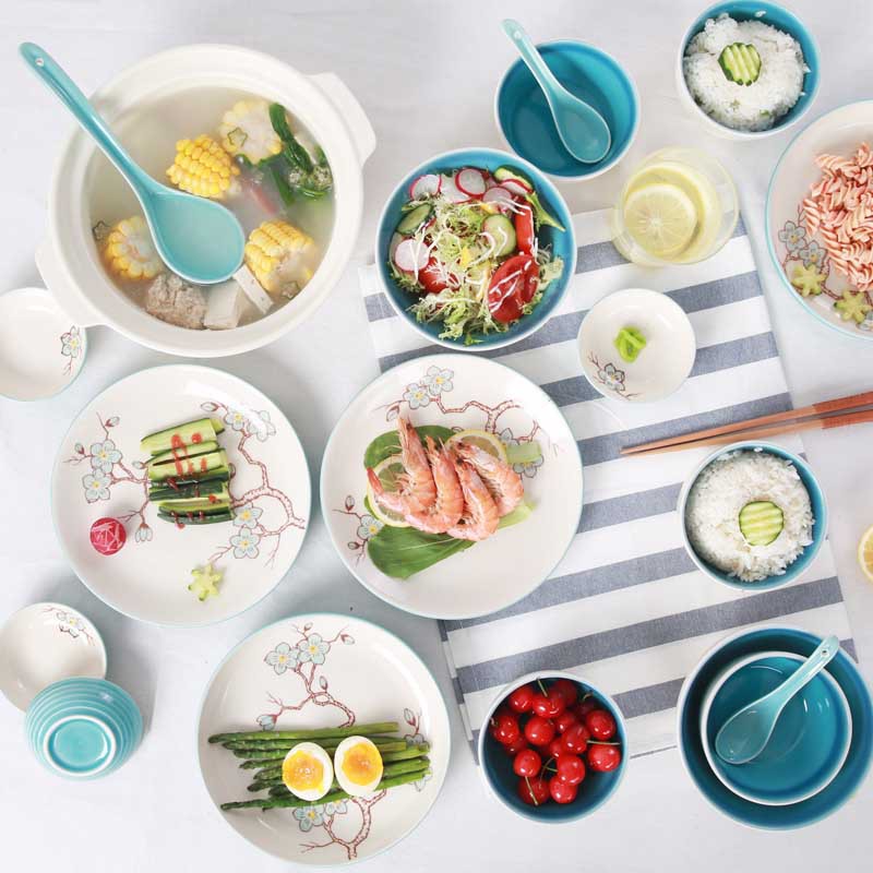 【热销】玉泉 韩式陶瓷碗碟餐具套组28头 寻梅