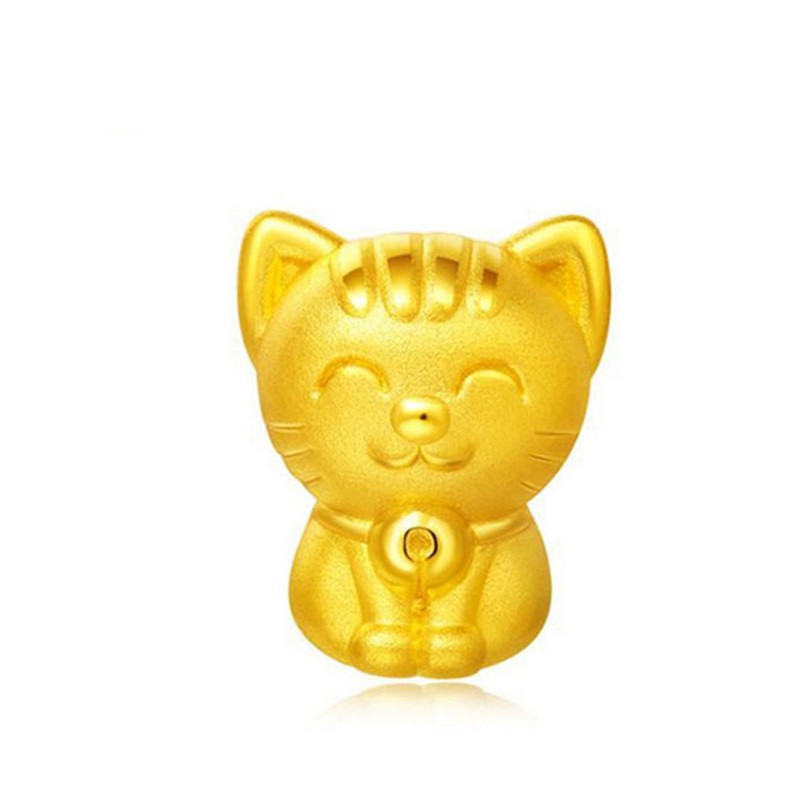 周大福招财猫足金黄金吊坠r19086金色