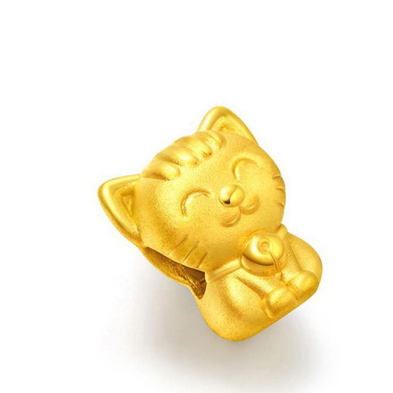 周大福招财猫足金黄金吊坠r19086金色