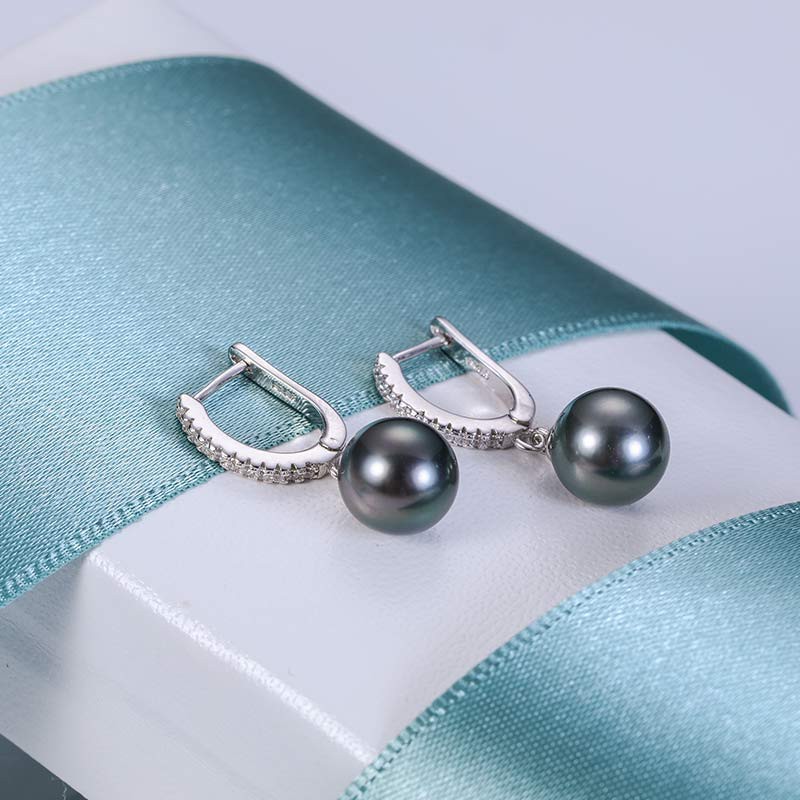 安妮典雅S925银黑珍珠耳环