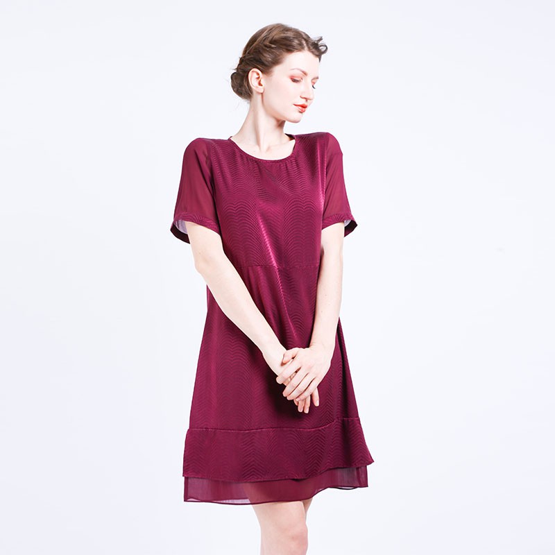 恒源祥fazeya优美暗花重磅真丝女裙9817酒红色