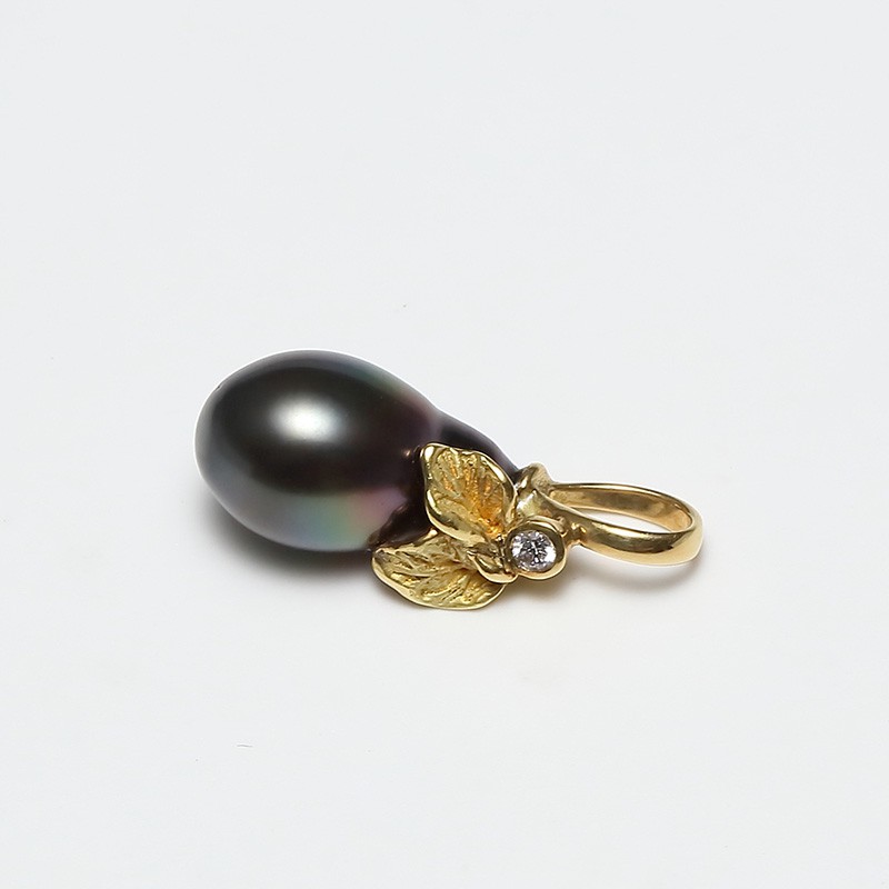 Vermeer 18K金+钻石大水滴形大溪地黑珍珠设计款吊坠（编号0385）·黑色