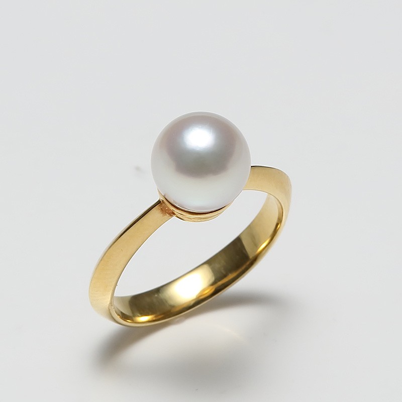 Vermeer 18K黄金日本AKOYA海水珍珠戒指8mm（编号0131)·白色