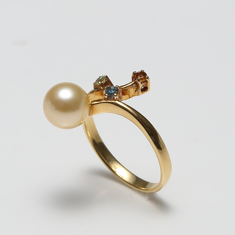 Vermeer 18K黄金日本AKOYA海水珍珠戒指7mm（编号2974)·金色
