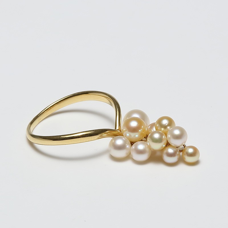 Vermeer 18K金日本AKOYA海水珍珠多珠戒指3-5mm（编号5141)·白色