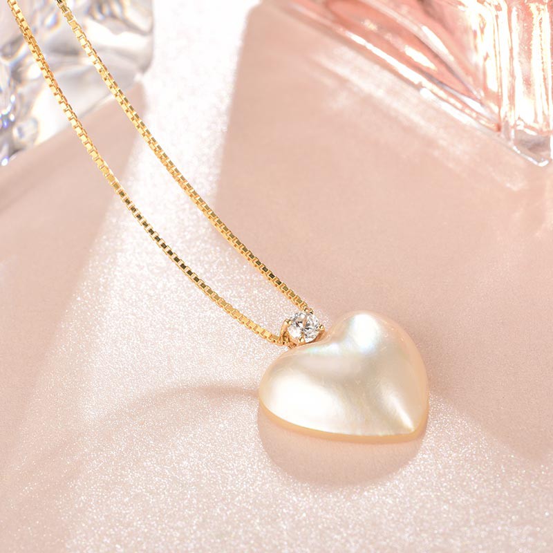 水年华18k金爱心马贝珍珠吊坠气质项链