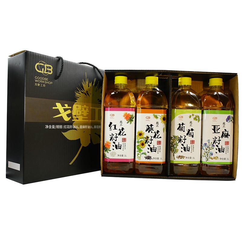 戈壁工坊健康油礼盒4L（红花籽油1L、亚麻籽油1L、葡萄籽油1L、葵花籽油1L）