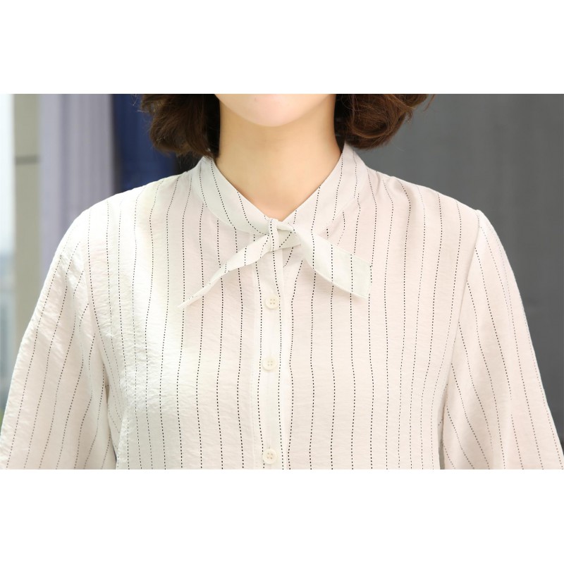 多多的世界条纹九分袖棉麻质感休闲衬衫DD903·女