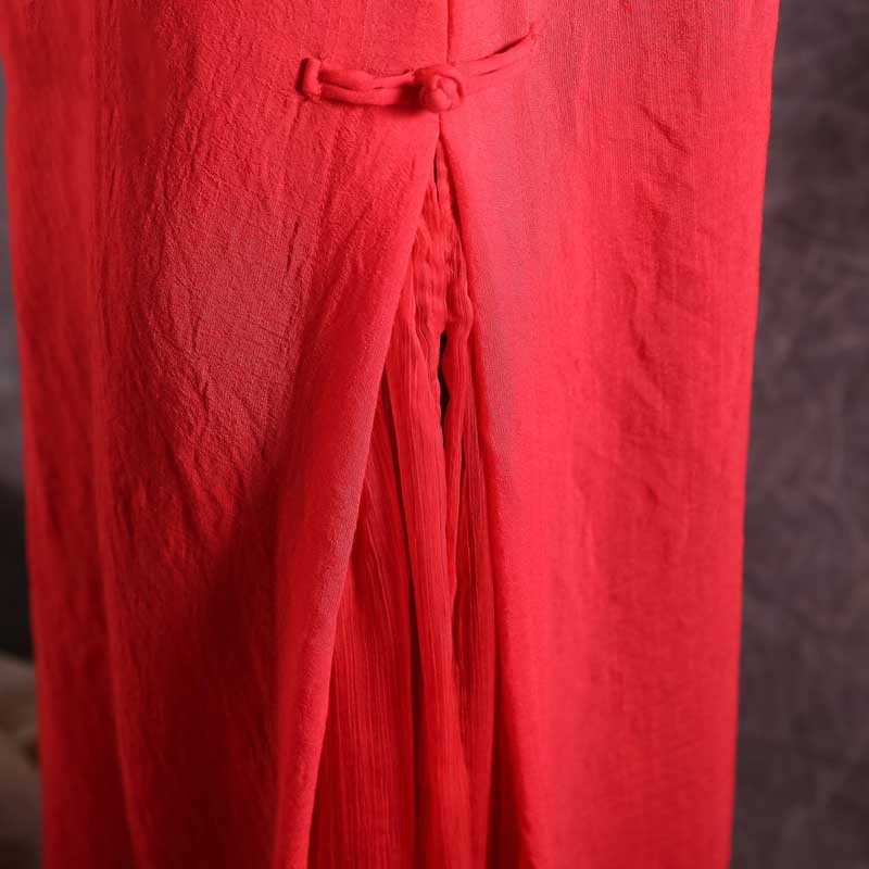 絮笈 圆领无袖双层宽松大摆连衣裙·红色