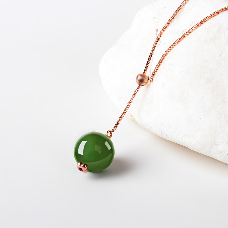 映时时尚百搭碧玉单珠吊坠项链