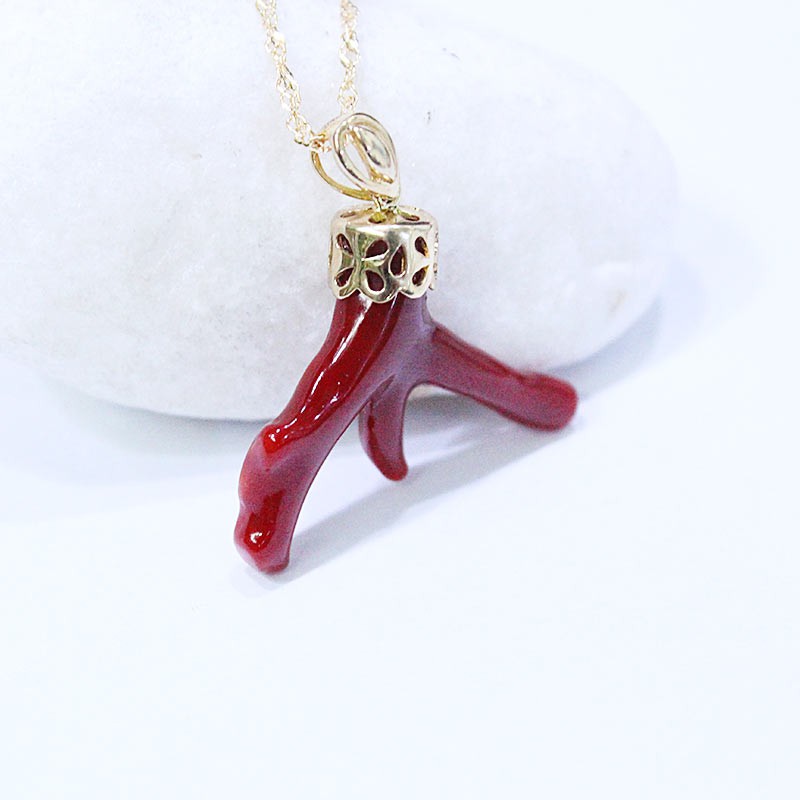 映时18k金红珊瑚枝简约吊坠