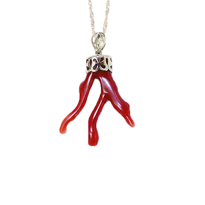 映时18k金多枝红珊瑚吊坠