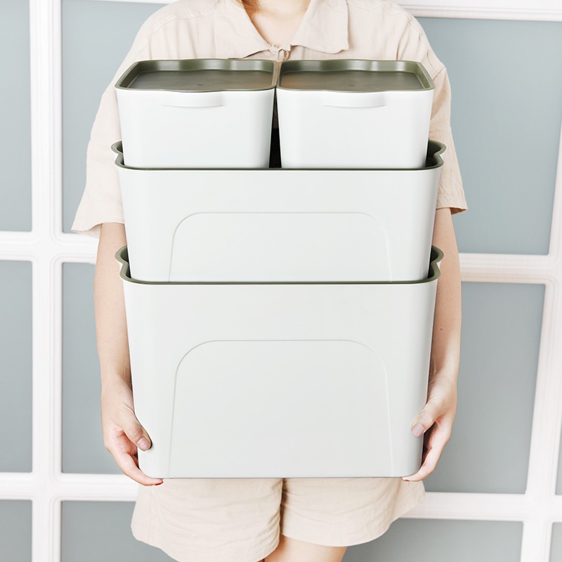 日本京东良品 可叠加有盖收纳箱四件套 绿色