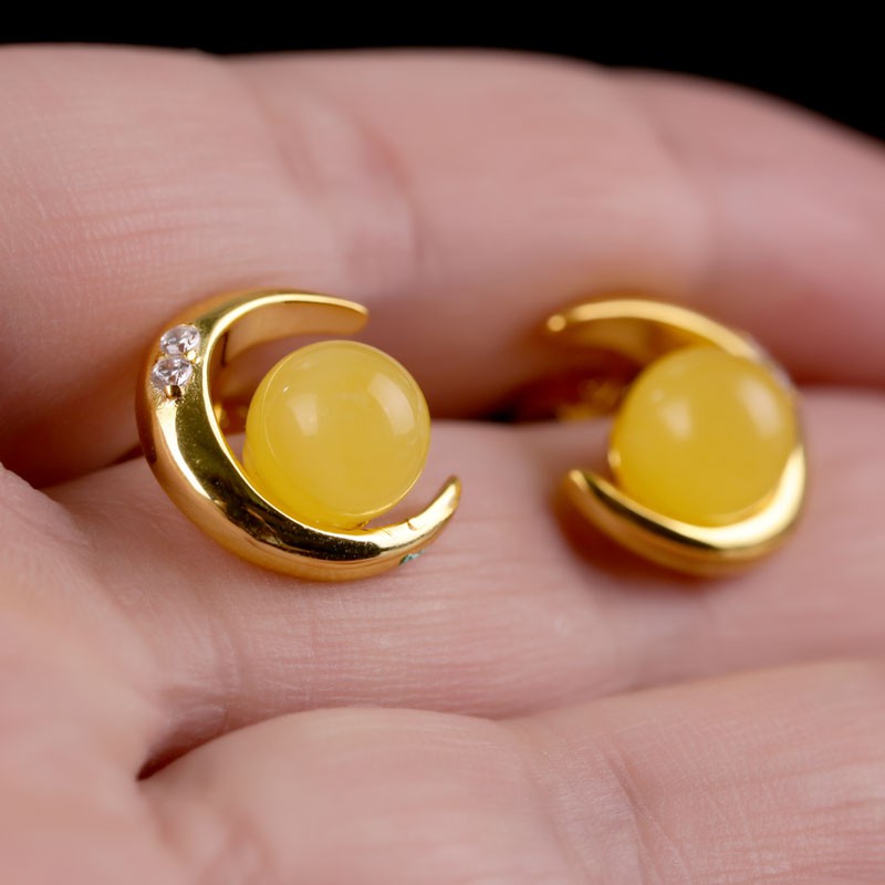 华翠缘蜜蜡月亮耳钉