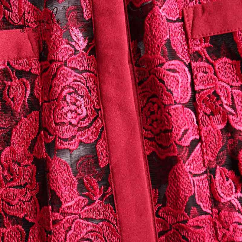 漫丽依2018秋季韩版优雅蕾丝五分袖圆领女中长开衫外套mly6074·红色