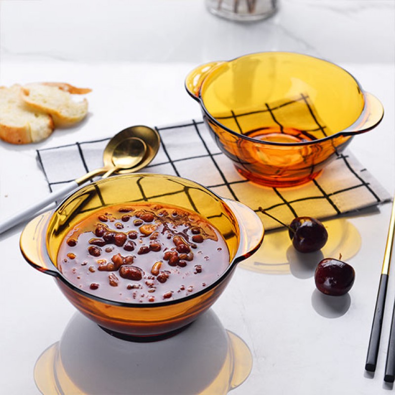 多莱斯（DURALEX）法国进口钢化玻璃碗网红防烫双耳碗2只装·琥珀色