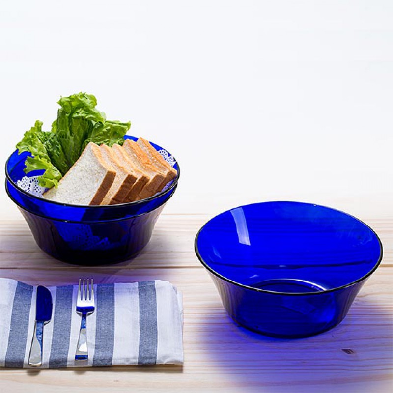 【秒杀.两只】多莱斯（DURALEX）欧式钢化玻璃碗沙拉碗面碗2只装910ml·宝蓝色