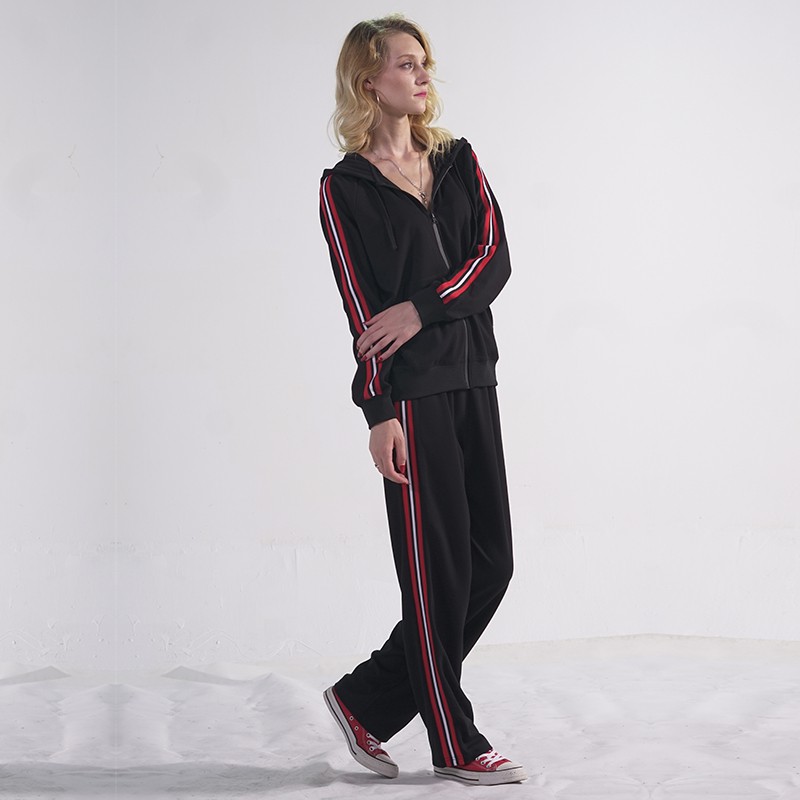 Prolivon时尚拼接针织运动套装·黑色红白条纹