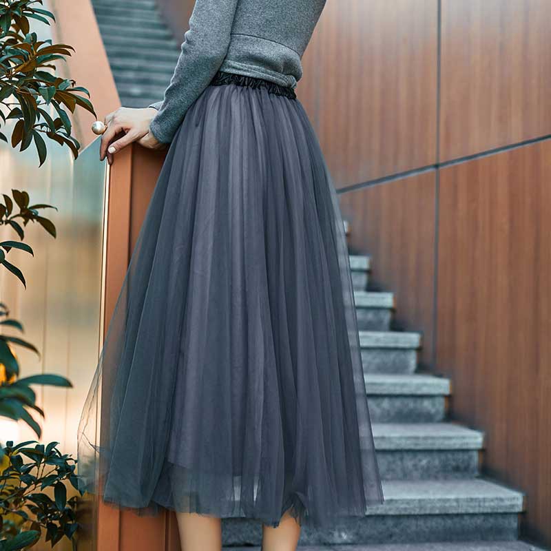 今升 时尚优雅双层网纱半身裙·灰色