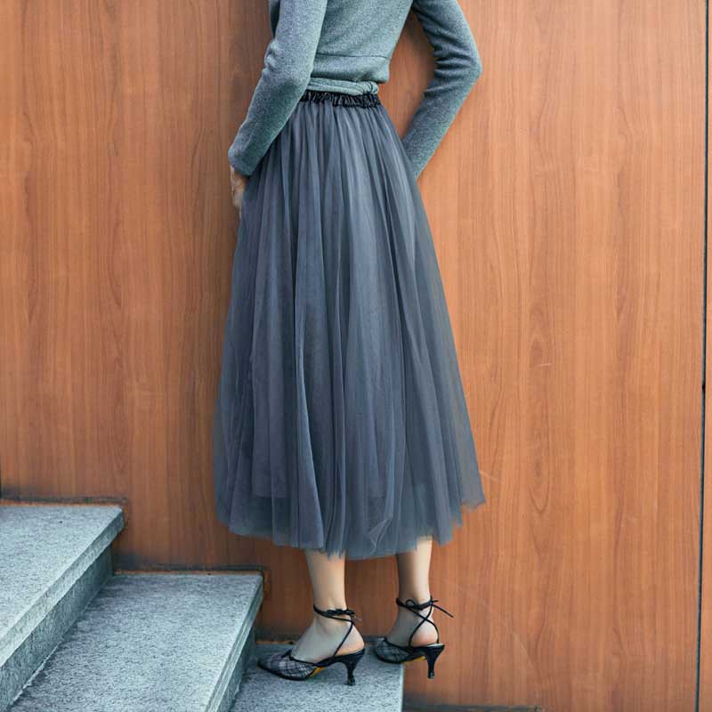 今升 时尚优雅双层网纱半身裙·灰色