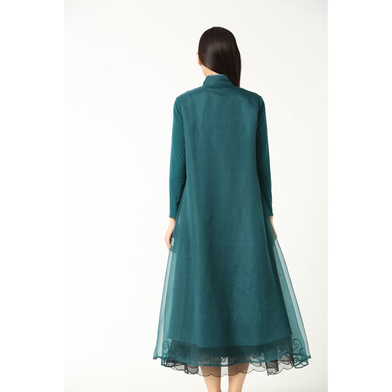 丁摩 重工刺绣真丝绡连衣裙开衫外套·绿色
