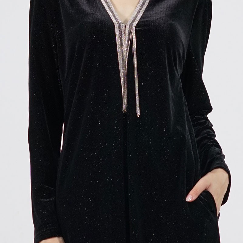 Prolivon时尚设计师款鎏锦丝绒连衣裙·黑色