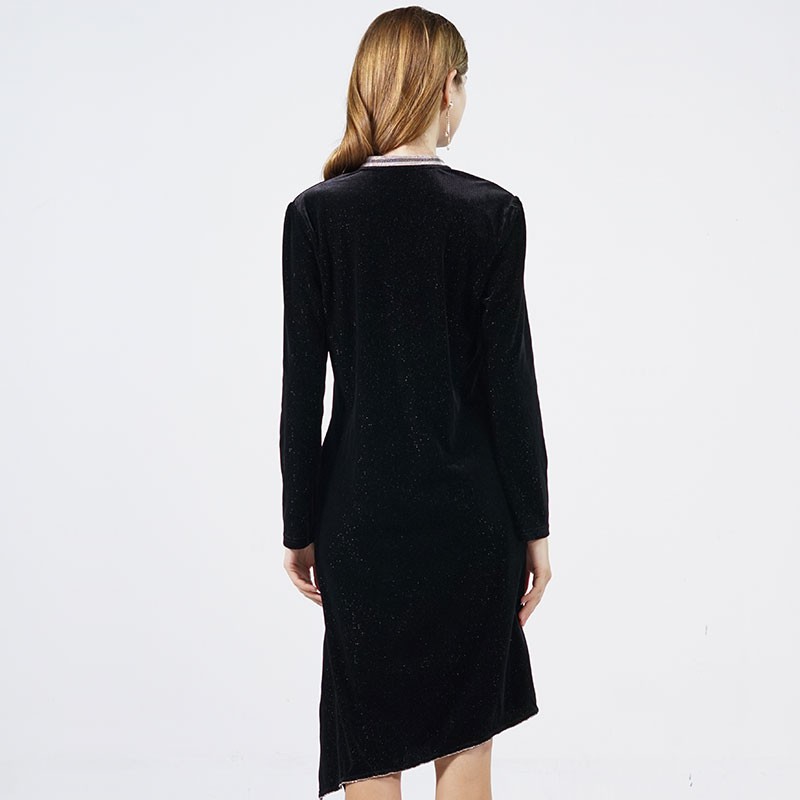 Prolivon时尚设计师款鎏锦丝绒连衣裙·黑色