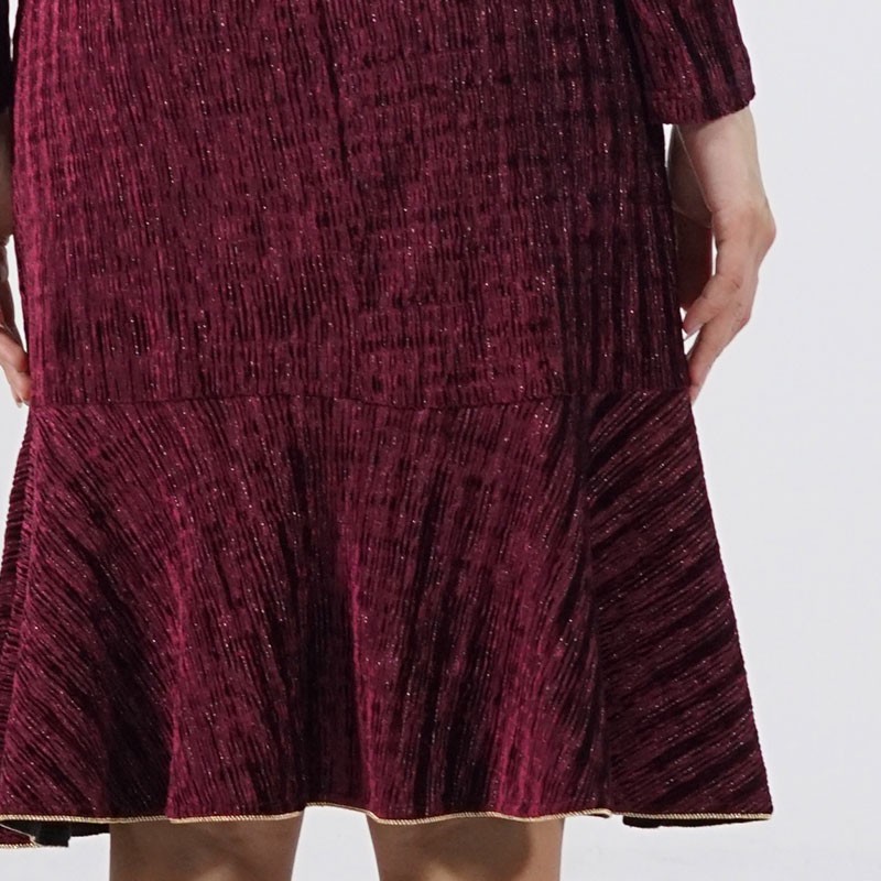 Prolivon时尚设计师款璀璨星空丝绒连衣裙·枣红色