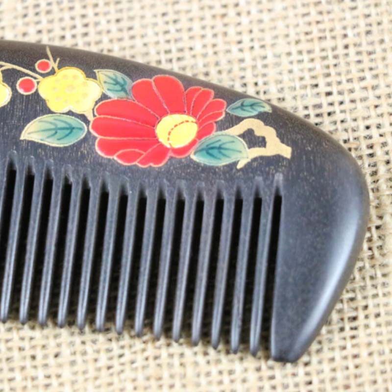 宫庭 古夷苏木彩绘漆艺细齿梳·军绿色