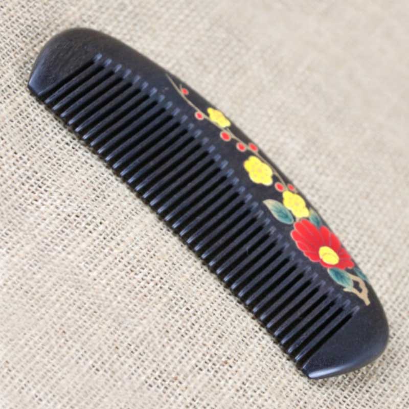 宫庭 古夷苏木彩绘漆艺细齿梳·军绿色