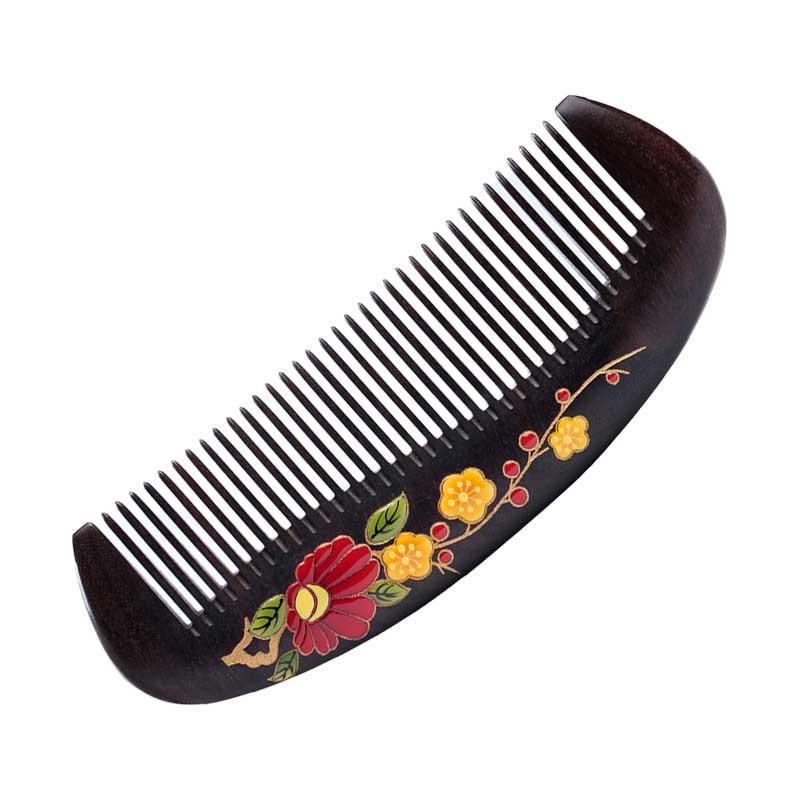 宫庭 古夷苏木彩绘漆艺细齿梳·军绿色