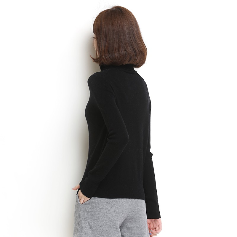 墨枝 女式高领针织套头衫纯色百搭羊毛衫(四色可选，M90079010)·黑色