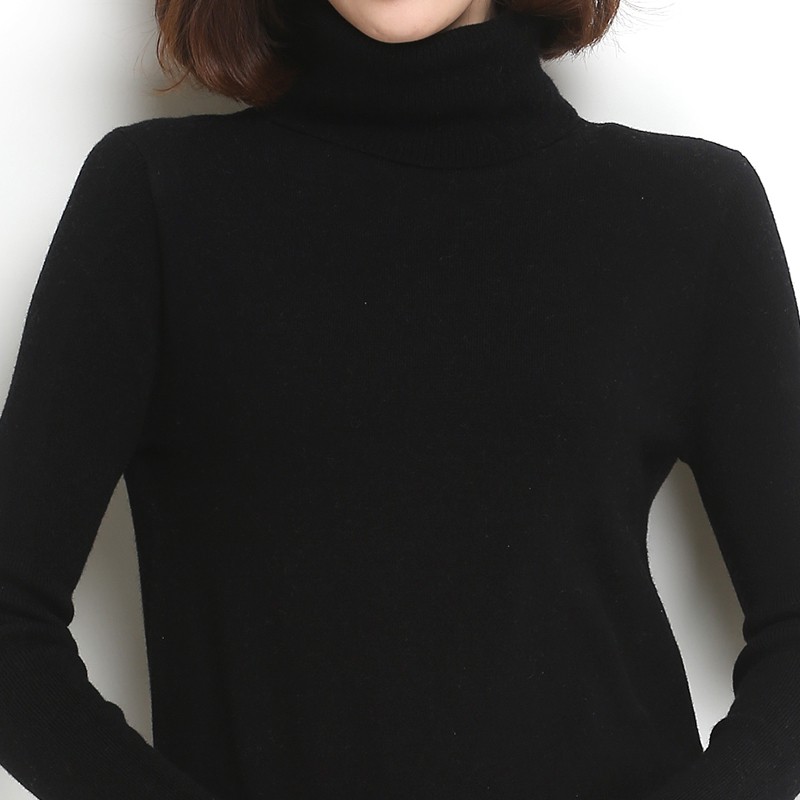 墨枝 女式高领针织套头衫纯色百搭羊毛衫(四色可选，M90079010)·黑色
